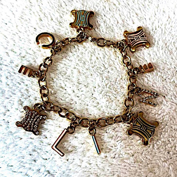 Authentic Vintage Celine Logo Charm Macadam Crystal Bracelet - Picture 1 of 3